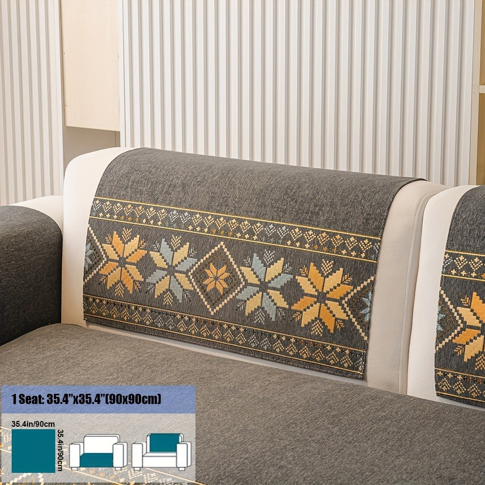 Chenille Sofa Slipcover 1pc Boho Vintage Style - Luxury Non-Slip Removable Four Seasons Universal Couch Cover | Armrest 1 2 3 4 Seater | Dark Gray Light Gray Blue | Living Room Home Decor
