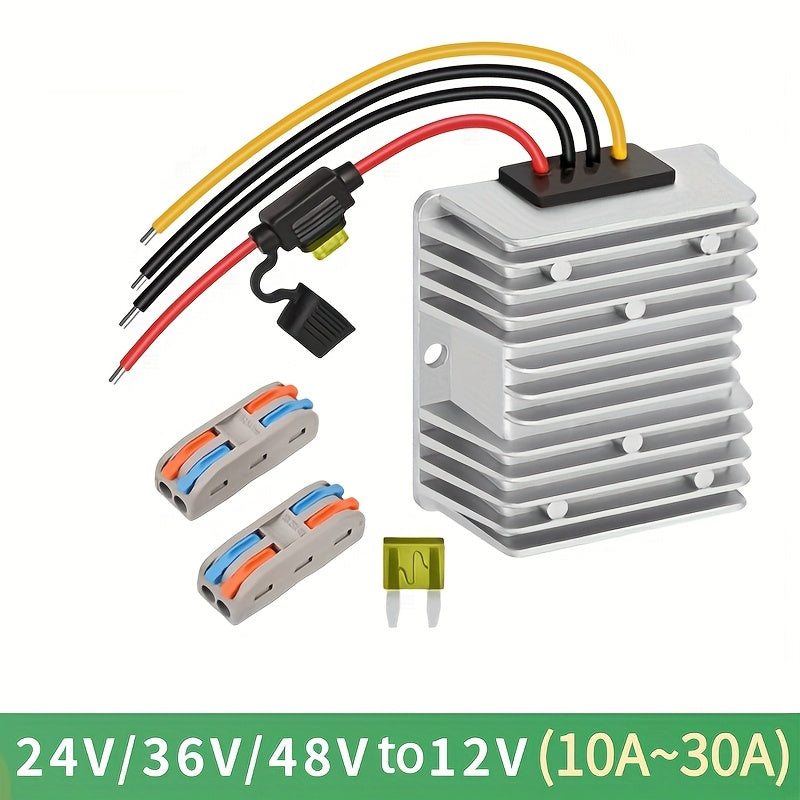 DC Step Down Converter 24V 36V 48V to 12V - High Efficiency Voltage Reducer, Durable Aluminum Housing, for RV, Solar Energy System, Automotive, Industrial Applications, 1pc & 2pcs Options