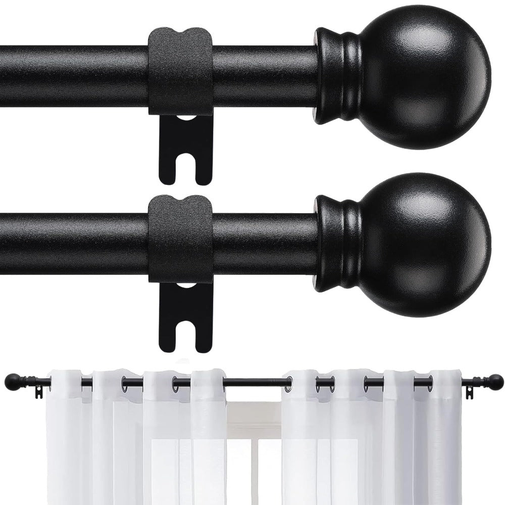 Curtain Rods 2 Pack Matte Black Adjustable 28 to 95 Inch | 5/8 Inch Stainless Steel Extra Long Window Curtain Rod Set for Living Room Bedroom Bathroom Kitchen | Multiple Sizes Available