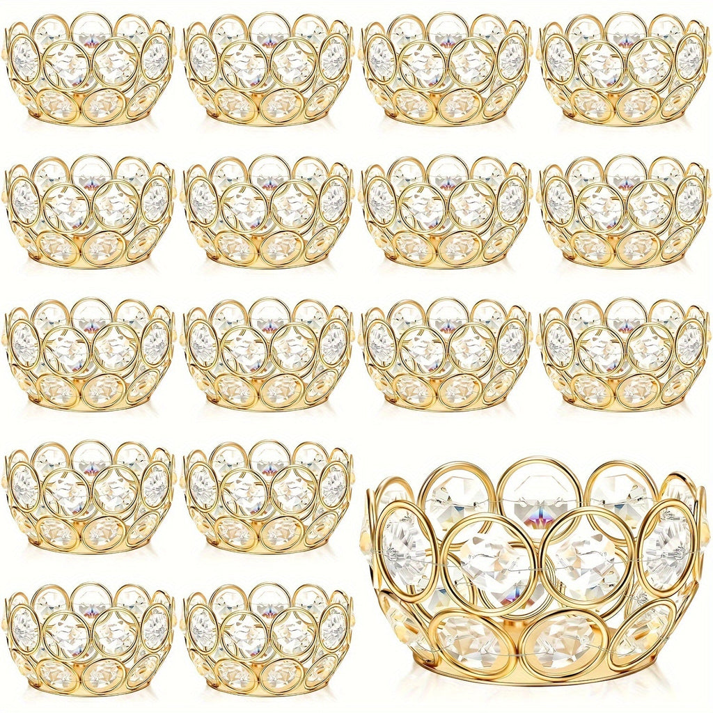 Tea Light Candle Holders Set of 20 ¨C Crystal Bowl Votive Holders for Wedding Centerpiece, Dining Table, Home Decor & Party ¨C Gold & Silver Glass Tealight Cups