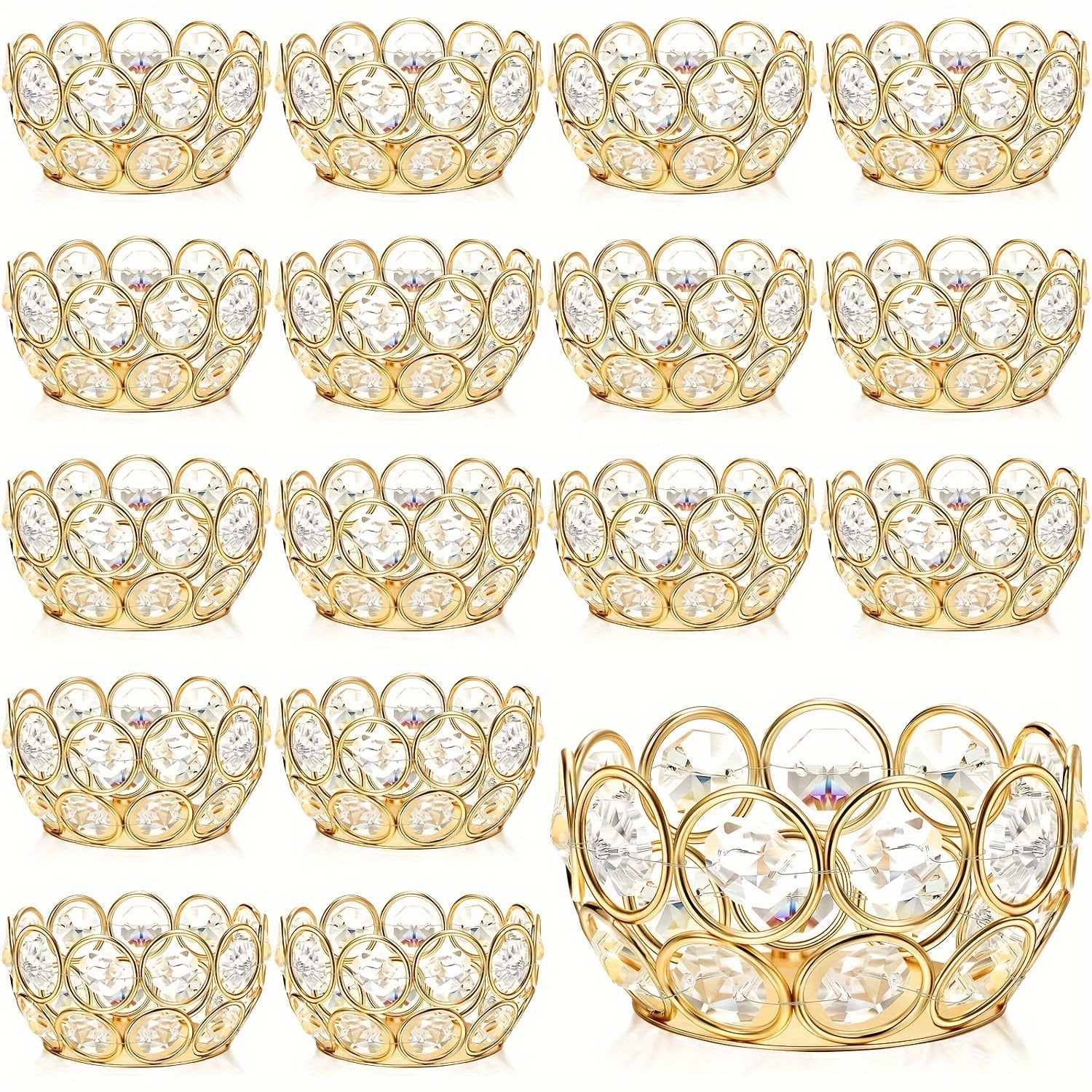 Tea Light Candle Holders Set of 20 ¨C Crystal Bowl Votive Holders for Wedding Centerpiece, Dining Table, Home Decor & Party ¨C Gold & Silver Glass Tealight Cups