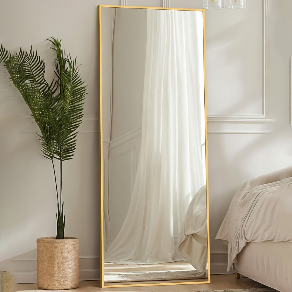 Full Length Mirror Floor Mirror Freestanding 58x18 Inch Arched Full Body Mirror Wall Mounted Leaning Rustproof Stand Mirror for Bedroom Living Room Cloakroom Modern Home Decor Black Gold