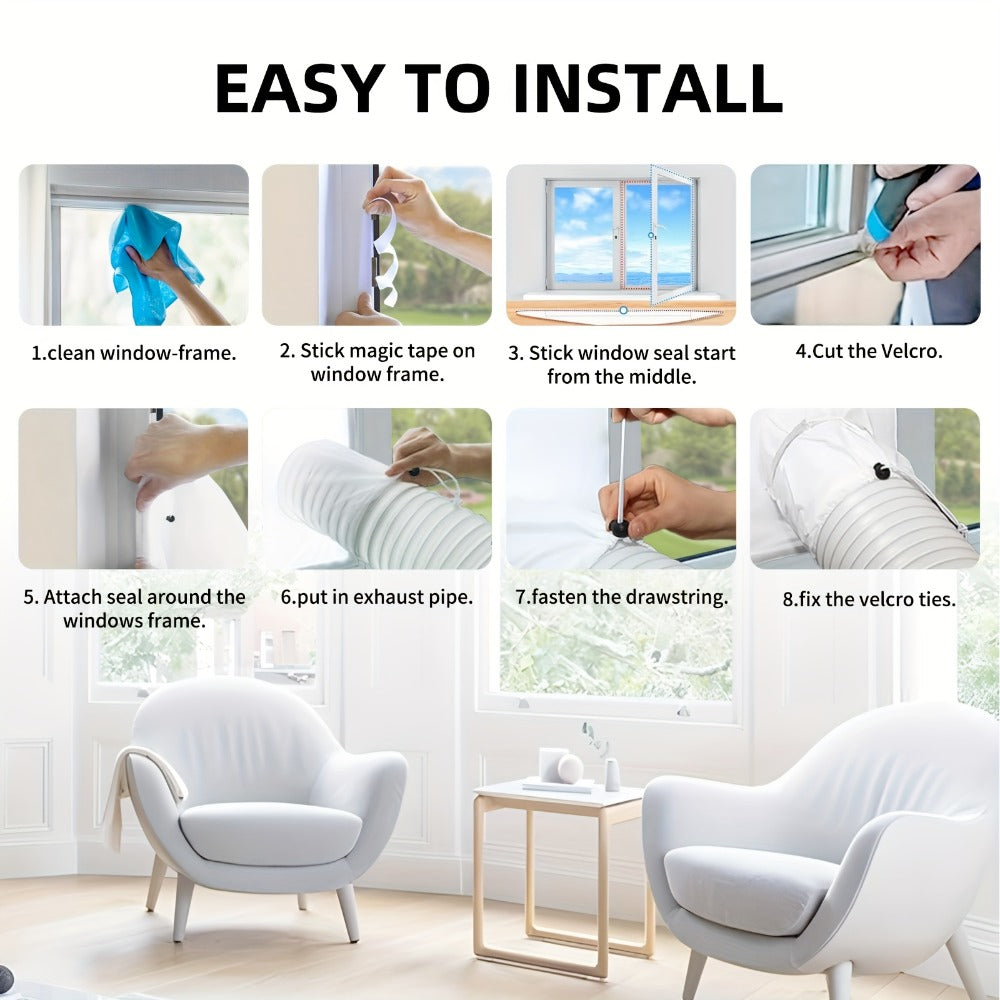 Portable AC Window Sealing Strip Universal | Adjustable Air Conditioner Exhaust Hose Seal Kit with Zipper & Adhesive | 4M 5M 220¡± 236¡± Sizes for All Portable Air Conditioners