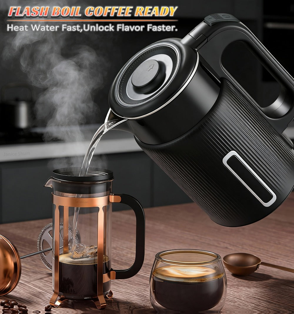 Electric Kettle 1000W Double Wall Stainless Steel ¨C 57.48oz 304 SS Hot Water Kettle with 360¡ã Rotary Base, LED Light, Auto Shut-Off & Boil-Dry Protection, Instant Water Warmer for Coffee & Tea ¨C Black