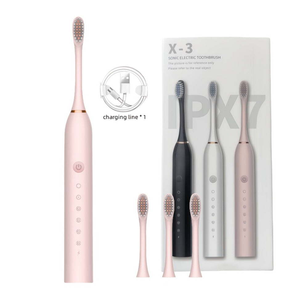 Rechargeable Electric Toothbrush with 6 Cleaning Modes & Smart Timer ¨C USB Sonic Toothbrush for Adults, Replacement Heads Included, 3 Colors, Whitens Teeth & Protects Gums, Great Family Gift