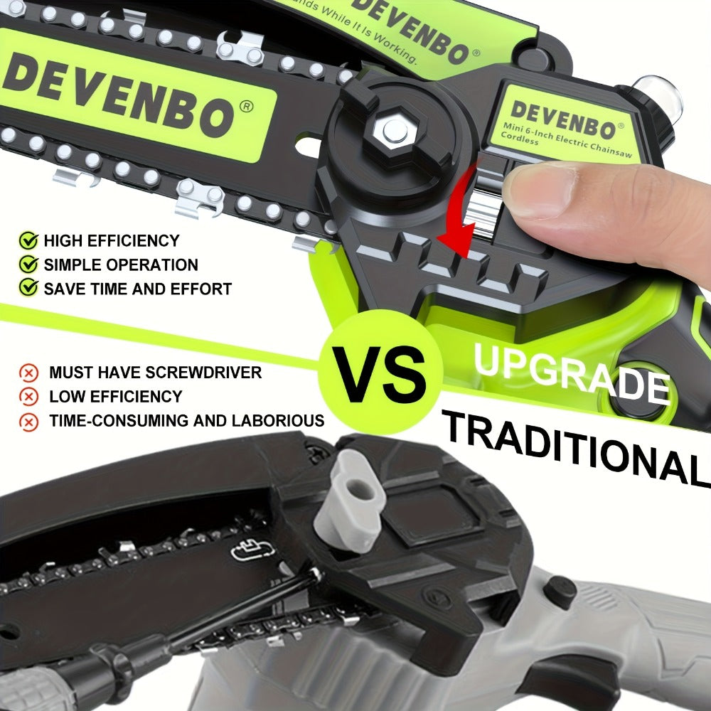 Cordless Mini Chainsaw 6 Inch ¨C Handheld Lightweight Portable Electric Chainsaw with Safety Equipment, for Yard Gardening, Tree Pruning, Home Woodworking & Outdoor Survival, Thoughtful Gift for Men (1 or 2 Batteries)