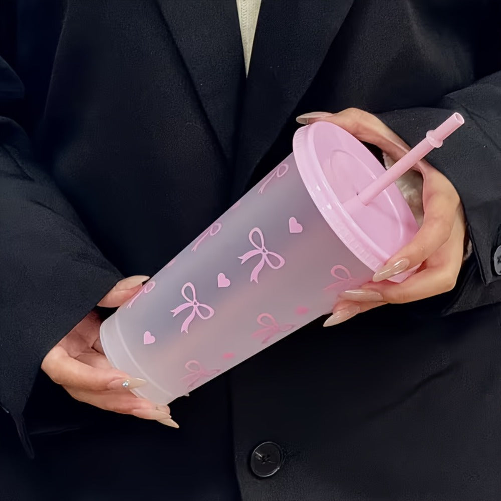 Reusable Party Cups 24 oz with Lids Straws and Dust Covers - BPA Free PP Plastic Tumblers Bulk Set 10 or 20 Pack for Parties Camping Office Gifts Pink Blue
