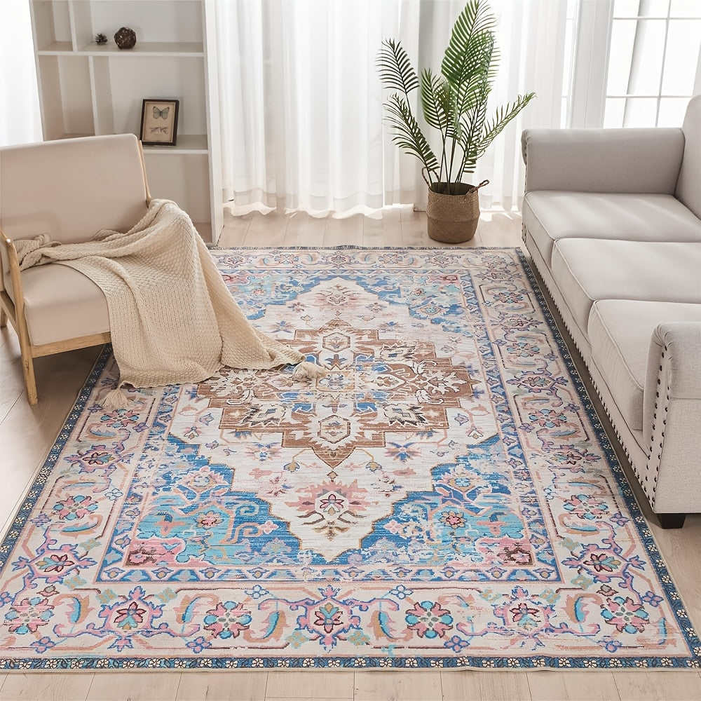 Vintage Persian Area Rug Machine Washable Non-Slip Non-Shedding Floral Indoor Carpet for Living Room Bedroom in Multiple Colors and Sizes