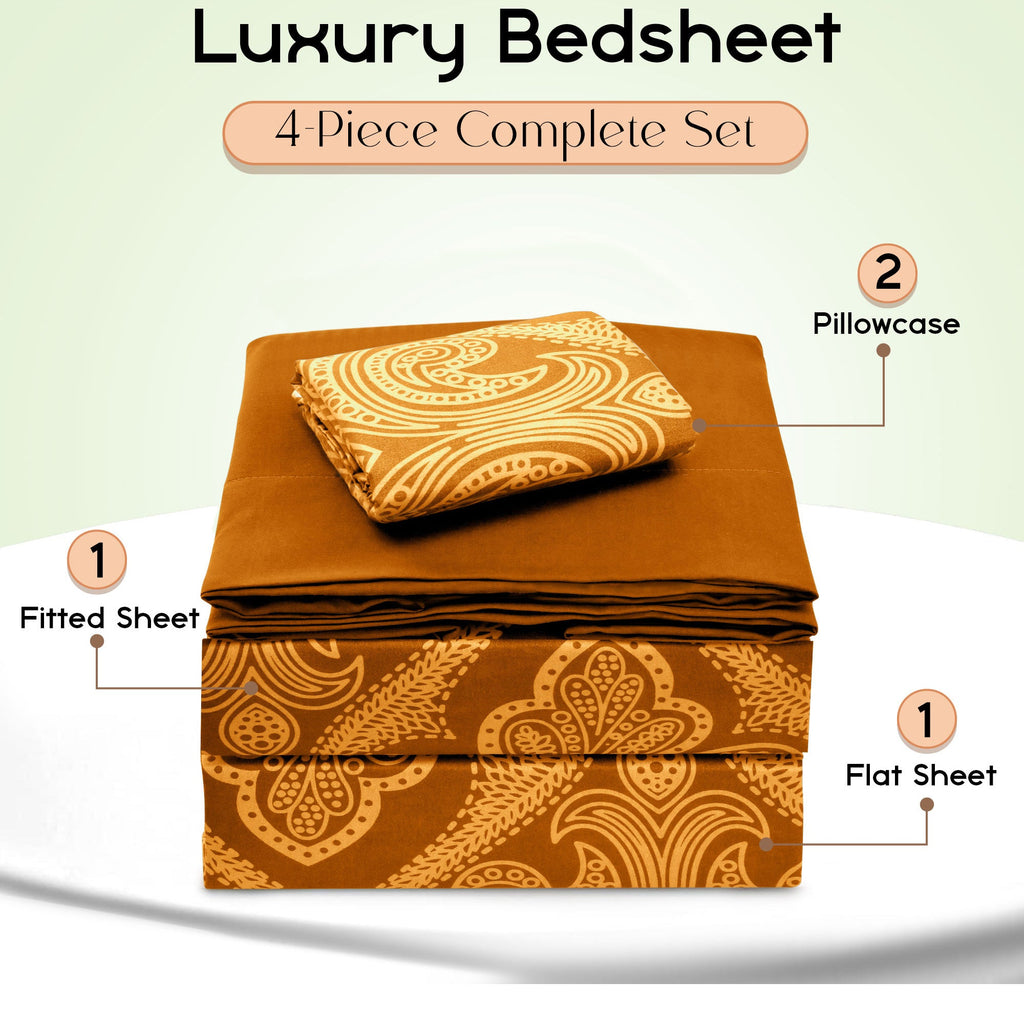 Paisley Bed Sheet Set 4 6 Piece 100% Brushed Microfiber Deep Pocket Fitted Sheet Soft Wrinkle Free Cooling Breathable Twin Full Queen King Cal King