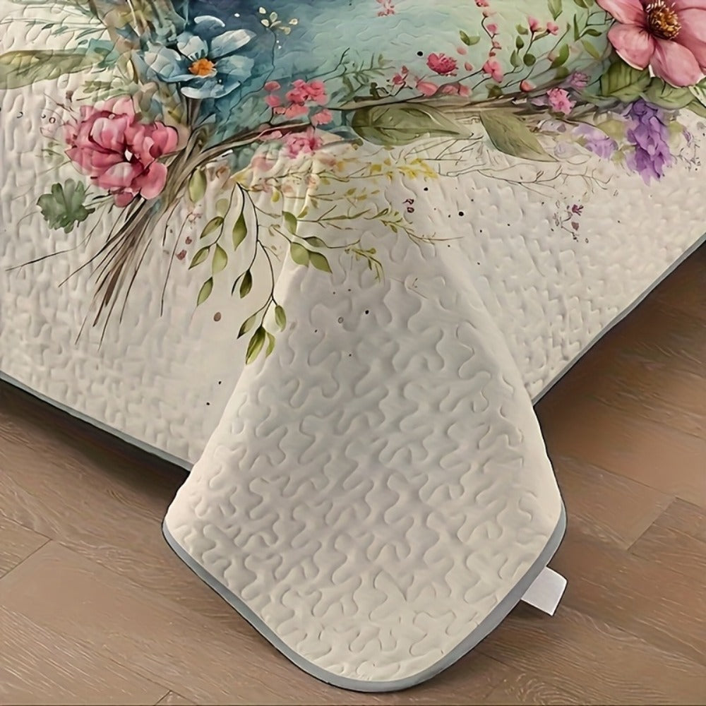 Floral Watercolor Quilt Set ¨C Heart Botanical Print, Soft Breathable Hypoallergenic Bedspread, Twin Full Queen King, All Seasons ¨C Romantic Bedroom Decor