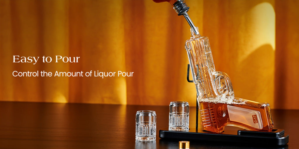 Pistol Whiskey Decanter Set with 2 Shot Glasses ¨C Cool Liquor Dispenser Gift for Him, Husband, Dad | Unique Birthday & Anniversary Bar Gift