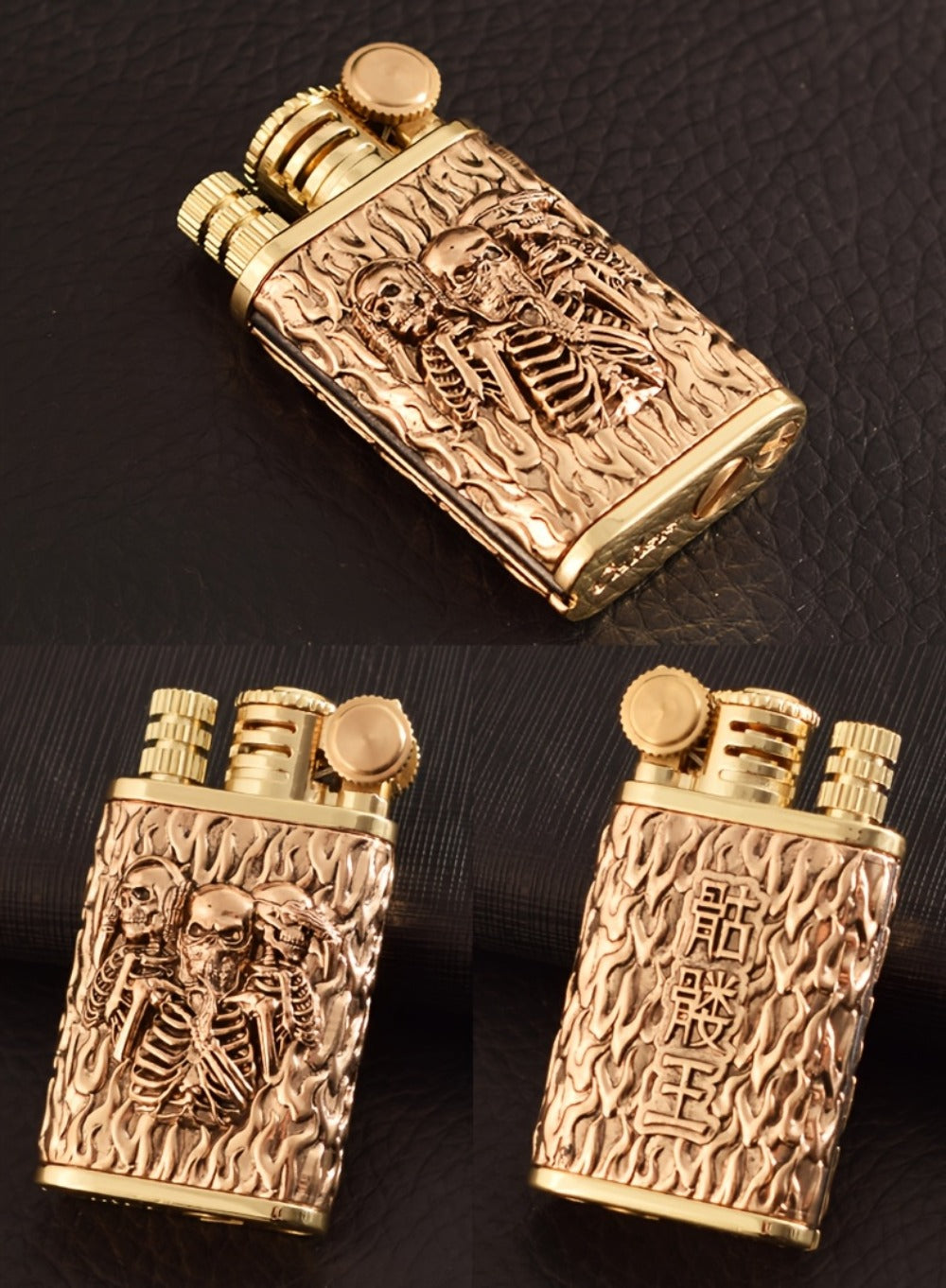Kerosene Lighter 2-in-1 Permanent Match Flint Wheel Refillable ¨C Golden Windproof Pocket Lighter with Built-In Match Strike, Unique Gift for Men, Father¡¯s Day & Outdoor Use