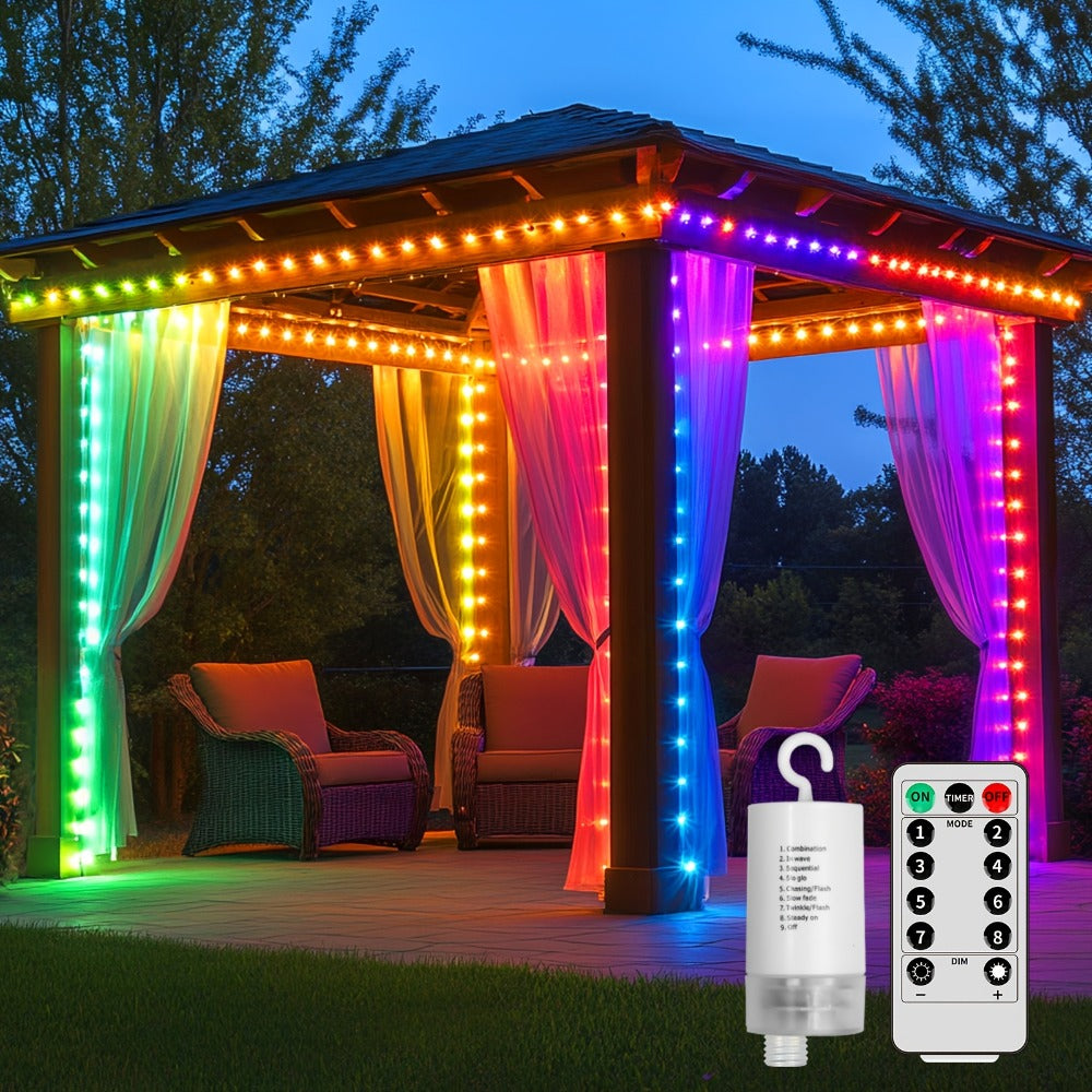 Curtain Lights for Gazebo Outdoor, 330 LED 10ft x 10ft Waterfall Fairy Lights Battery Operated with Remote, IP65 Waterproof Hanging String Lights with 8 Modes for Bedroom Porch Patio Wedding Decoration