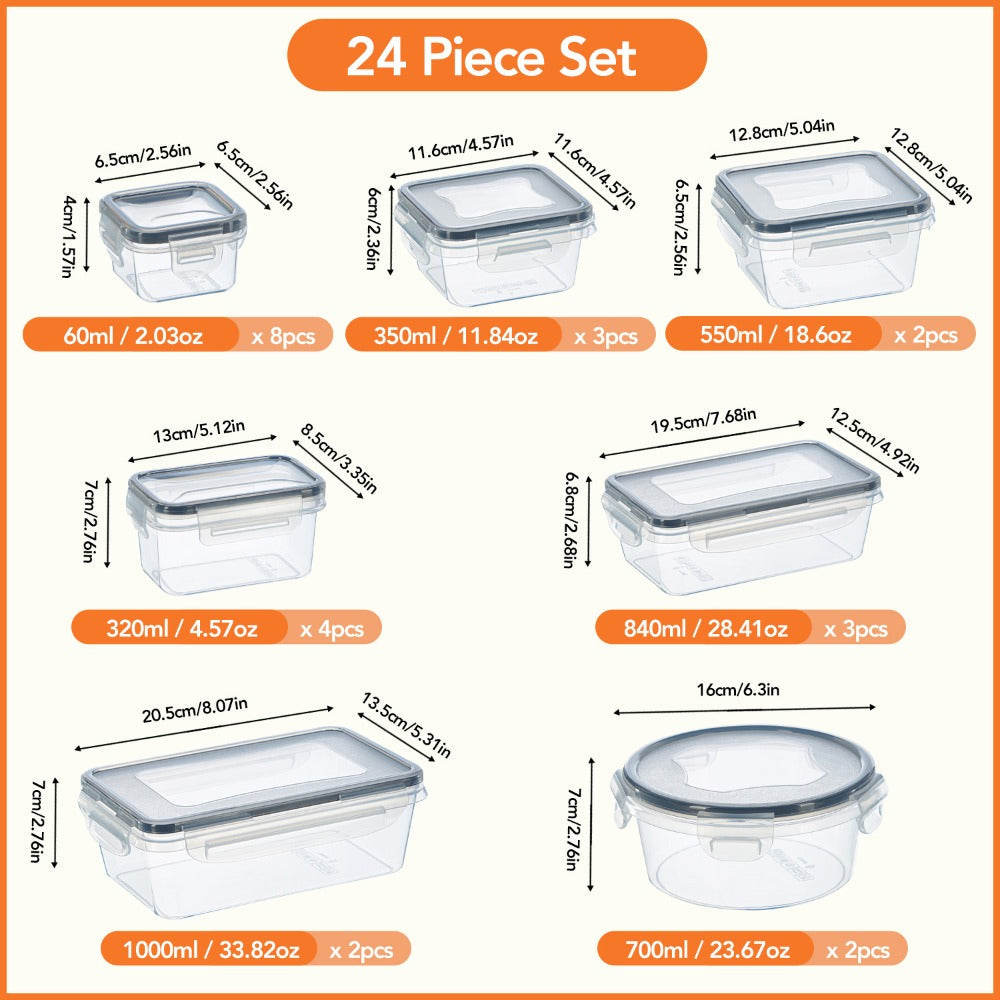 Food Storage Containers with Lids - Airtight Plastic Container Set for Kitchen Pantry Organization, Easy-Lock Leak-Proof Design, BPA-Free Meal Prep Containers with Labels and Markers, Available in 12, 24 or 48 Piece Sets for Pantry, Travel and Outdoor Use
