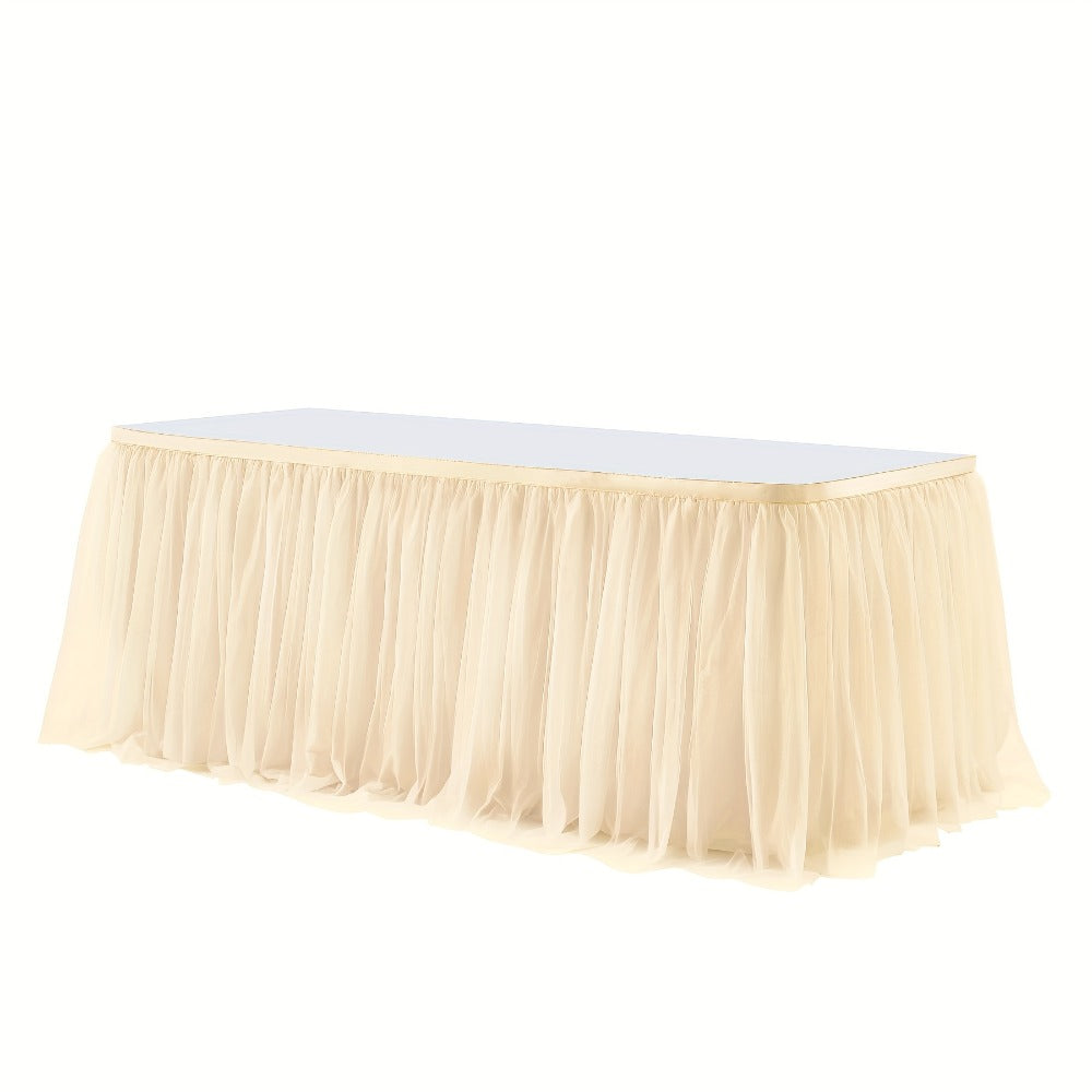 Pink Tutu Table Skirt 6ft ¨C Ruffle Tulle Table Skirt for Rectangle & Round Tables, Princess Girls Birthday Party, Cake Dessert Table Decor, Gold Brim, Multiple Colors Available