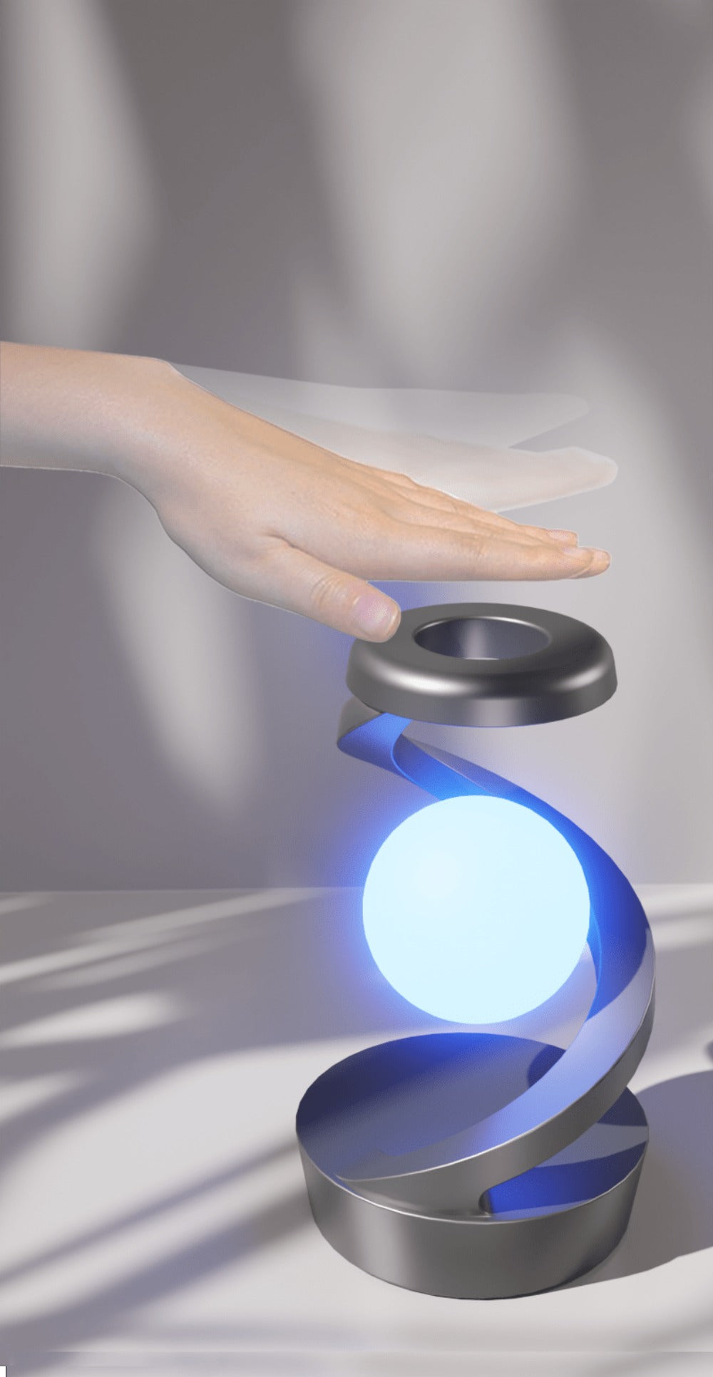 Floating Rotating Night Light with Wireless Charger ¨C Smart Desktop Visual Levitating Lamp with Light Sensor, Hand Wave Control, Atmosphere Mood Light for Bedroom Office Party Decor, Gift (Grey/White)
