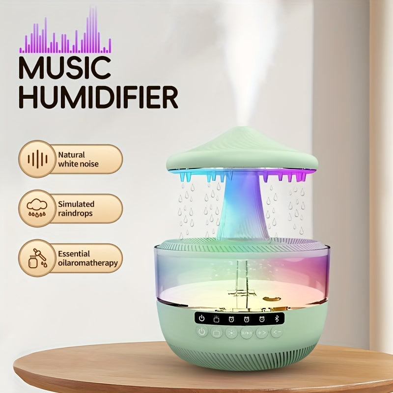 Cool Mist Humidifier with 7-Color Night Light Raindrop Music Design Dual Mist Output 26dB Ultra-Quiet 24H Operation Visible Water Level for Bedroom Living Room Office Gift