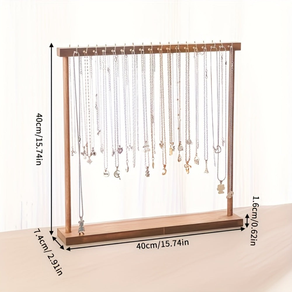 Jewelry Display Stand, 24/36 Hook Necklace Holder Organizer, Rustic Wood Tabletop Jewelry Tower, Tool-Free Assembly, Home Decor Boutique Retail