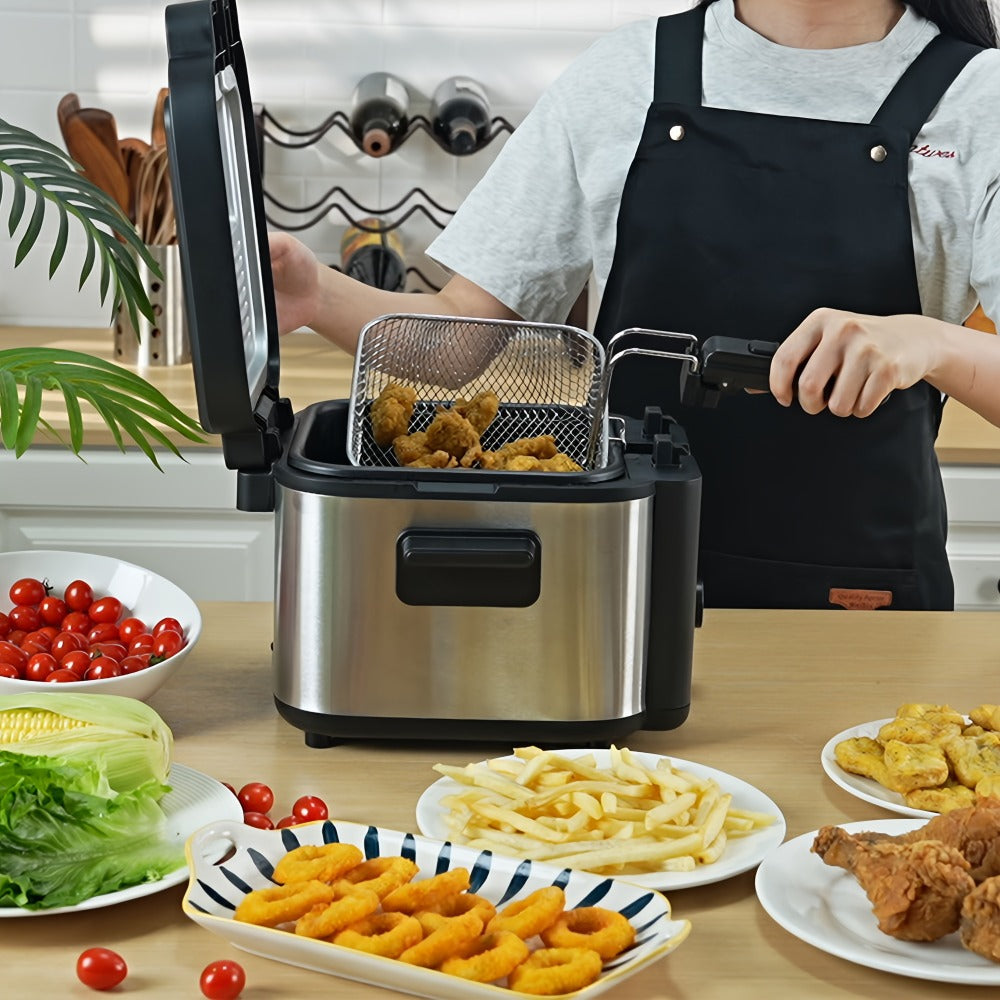 Electric Deep Fryer Stainless Steel Basket 1.5L to 6L ¨C Adjustable Temperature Foldable Handle Transparent Window Anti-Splash Lid | Dishwasher Safe Easy Clean | Home Family Dinner Party Kitchen
