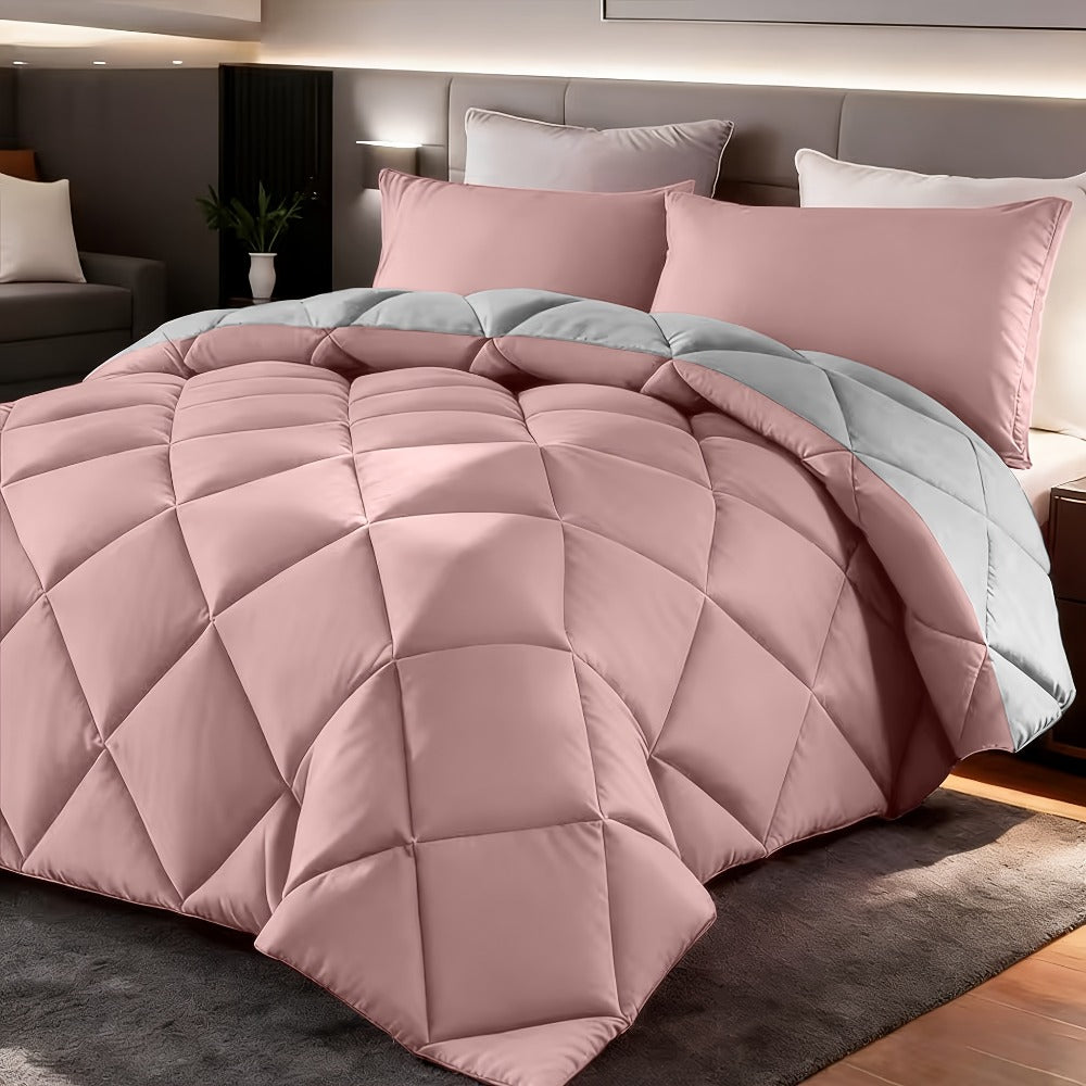 Comforter Set 2-3 Piece Rhombus Grid Luxury - Soft Lightweight Breathable Oversized Bedding Set with Pillowcases, All Season Twin Queen King, 24 Colors Available