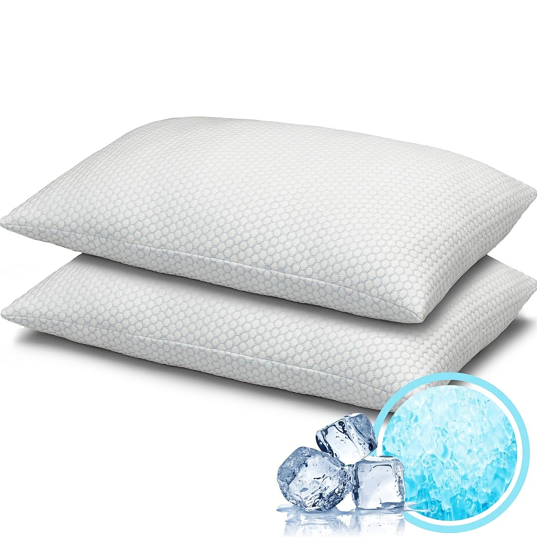Bamboo Fiber Cooling Pillow Soft Breathable Bed Pillow for Sleeping Back Stomach Side Sleeper Machine Washable Cover Queen King Standard Size Single 2-Pack 4-Piece Set Hexagon Blue