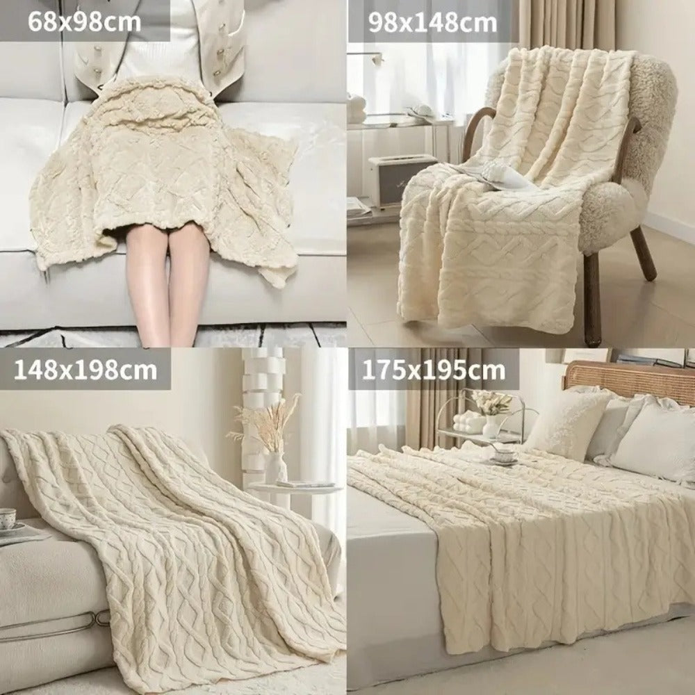 3D Plush Dense Weave Fleece Blanket ¨C Ultra-Soft Warm Throw for Bed, Couch, Travel & Outdoor, Air-Conditioning Friendly, 3 Colors, 2 Sizes