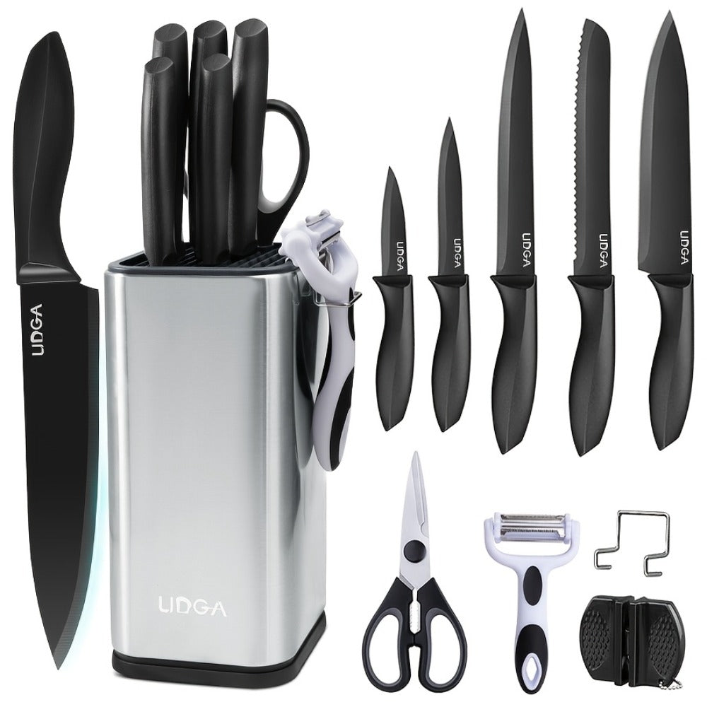 Stainless Steel Kitchen Knife Set Chef Knife Damascus Black Knife Block