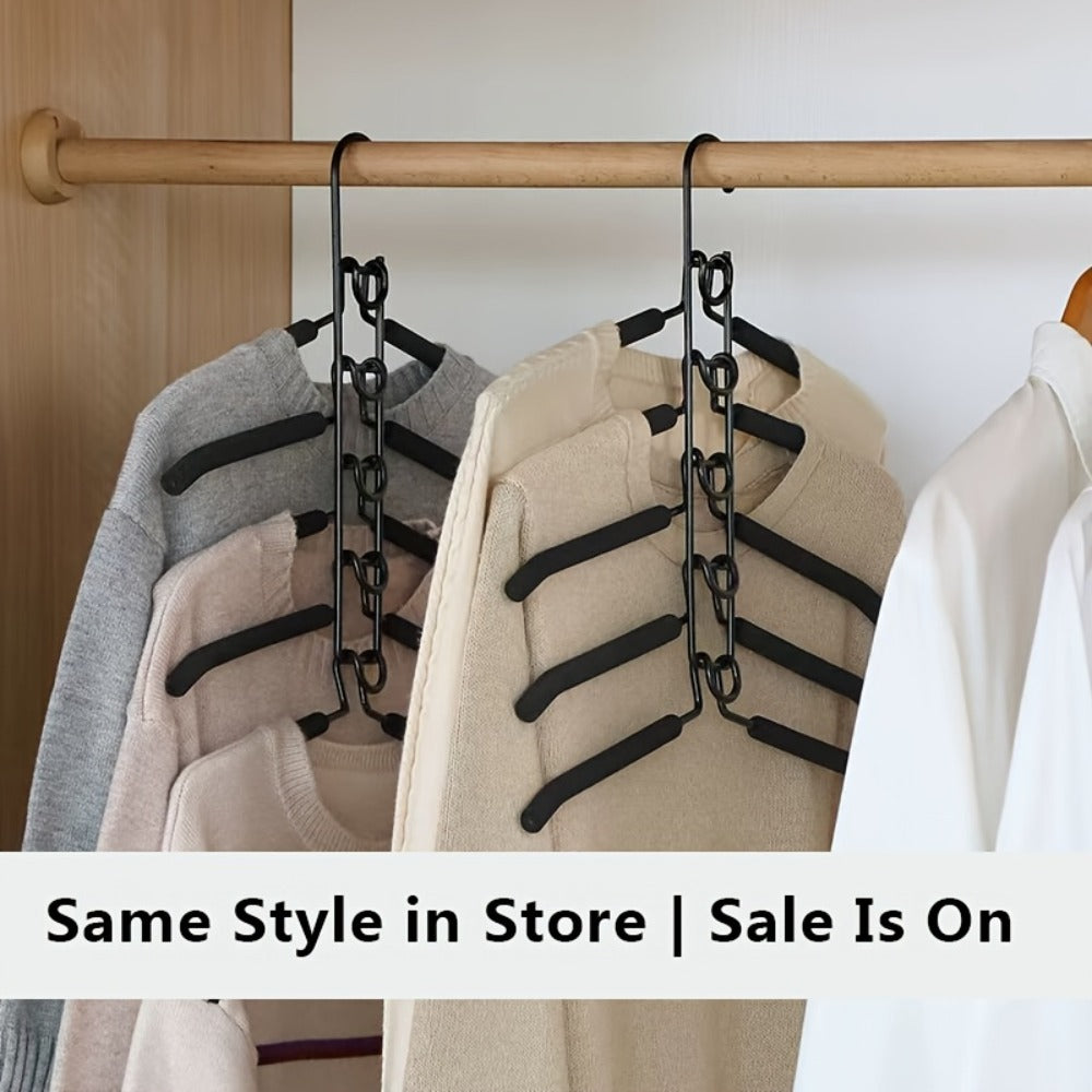 Space Saving Hangers 5-in-1 Multi-Layer Metal Closet Organizer | Heavy Duty Non-Slip Foam Pads | 2 Pack Clothes Hanger for Coats Sweaters Suits T-Shirts Closet Space Saver