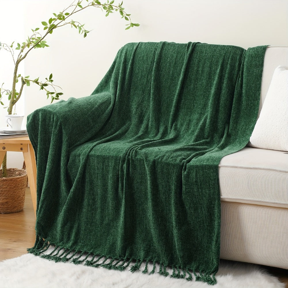 Chenille Fringe Throw Blanket ¨C 180-200gsm Velvety Soft Decorative Throw for Sofa & Couch, Home Decor, 50¡±¡Á60¡±, 17 Colors