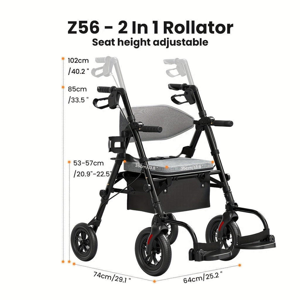 Rollator Walker for Seniors Foldable with 8-Inch Big Wheels, Durable Aluminum All-Terrain Rolling Walker with Ergonomic Backrest & Dual Adjustable Height, Upright Walker Option Available for Elderly