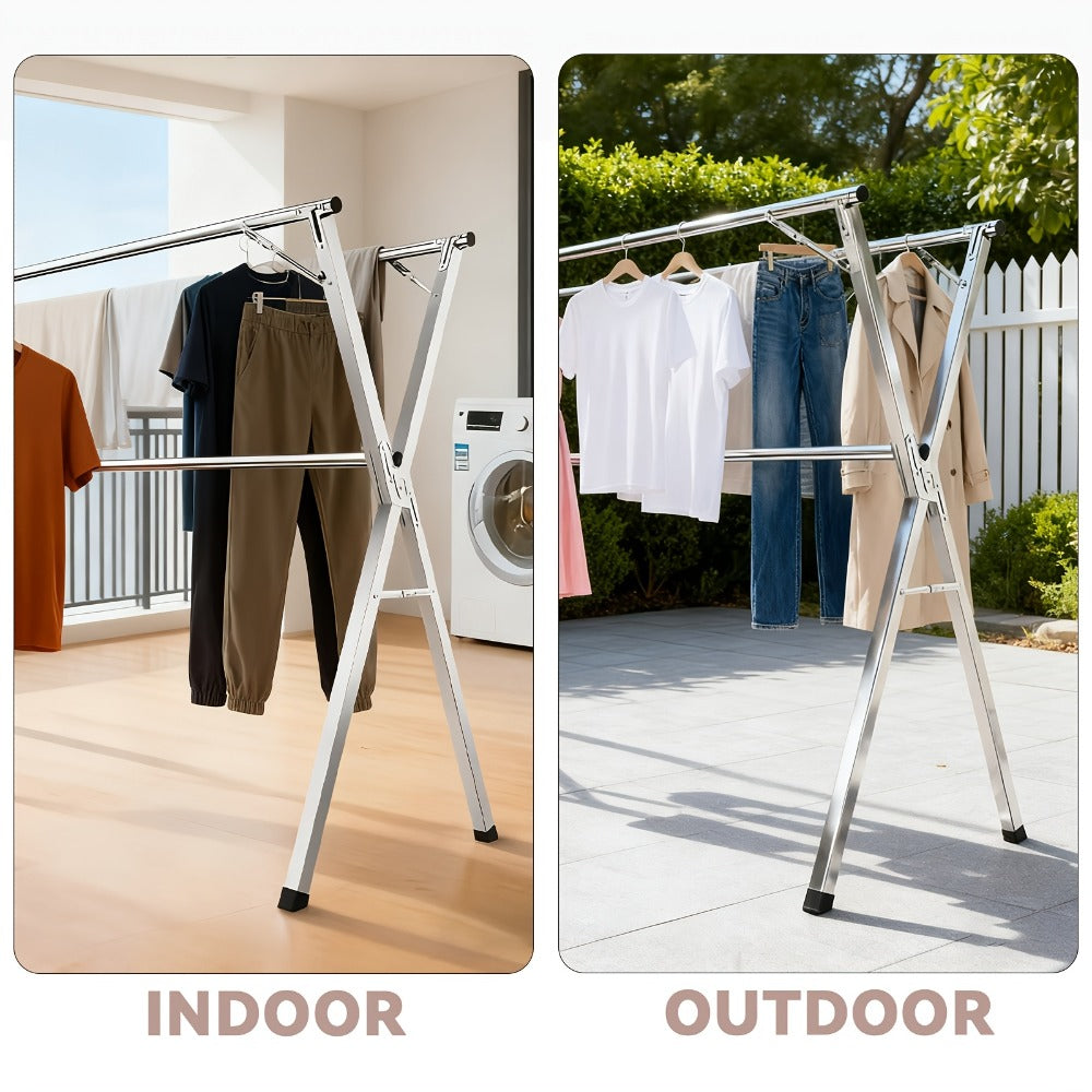 Clothes Drying Rack Foldable with Extendable Rod & Windproof Hooks ¡ª Space-Saving High-Capacity Metal Laundry Rack for Indoor, Outdoor, Balcony & Laundry Room | Multiple Sizes