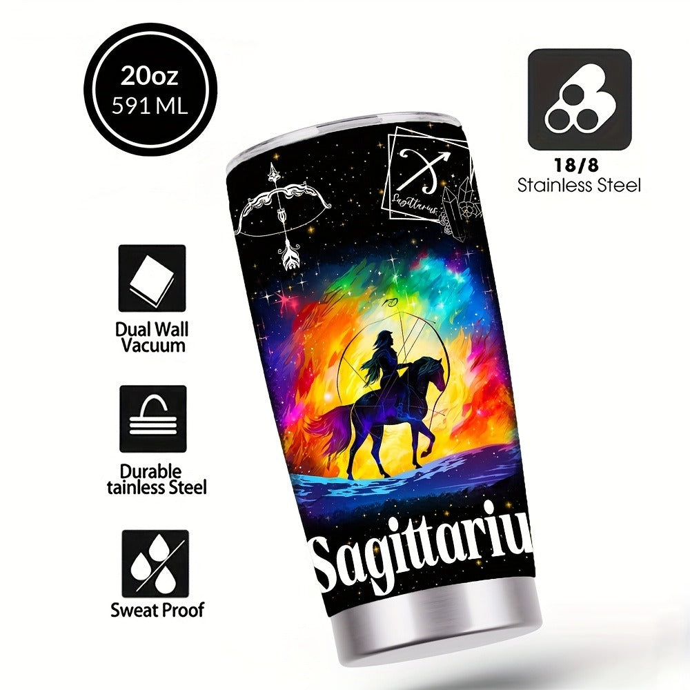 Zodiac Sign Insulated Tumbler 20oz Stainless Steel Travel Cup with Lid & Straw Hot Cold Drinks Horoscope Coffee Mug Gift for Men Women Birthday Christmas