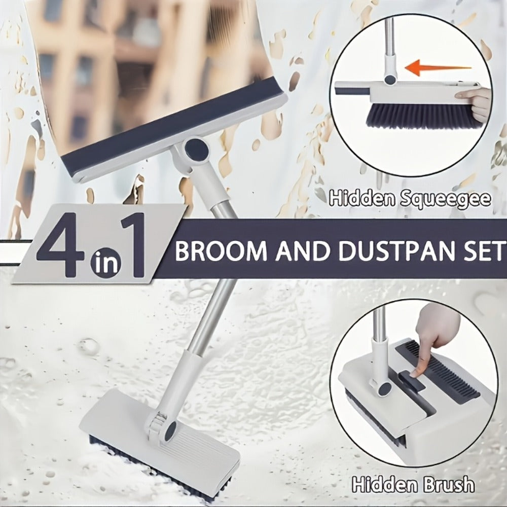 Foldable Broom and Dustpan Set with Long Handle 2-in-1 3-in-1 4-in-1 Floor Brush Combo for Home Office Dorm Room Indoor Outdoor Cleaning