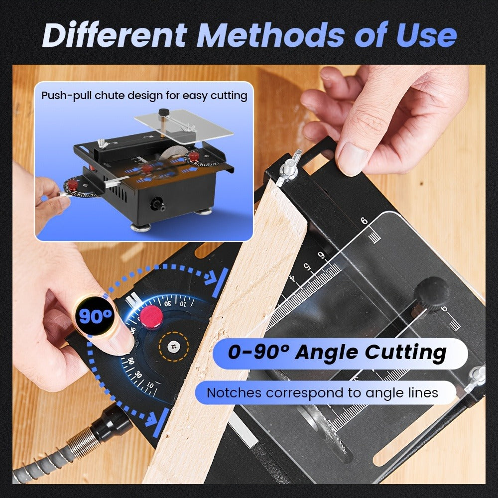 Mini Table Saw Multi-Function Portable DIY Machine, Sanding Engraving Drilling All-in-One Woodworking Tool, 7-Speed Adjustment, Precision Handmade Crafts, Great Gift for Dad, Husband & Men