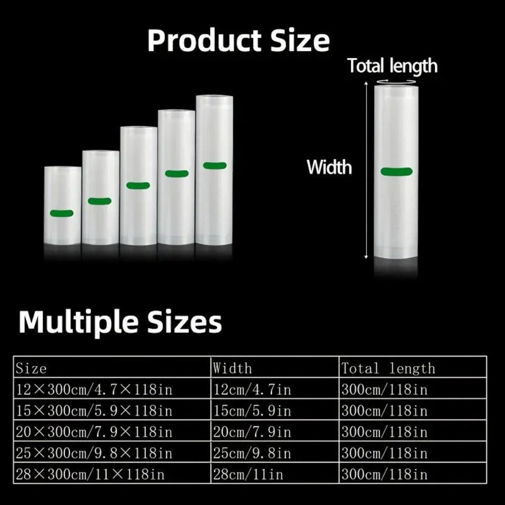 Vacuum Seal Bags Roll 5-Pack Multi-Size ¨C BPA-Free PE+PA Vacuum Storage Roll Bags 3 Meters, 5 Widths for Food Storage, Meal Prep, Sous Vide & Freshness Preservation, Compatible with Vacuum Sealers
