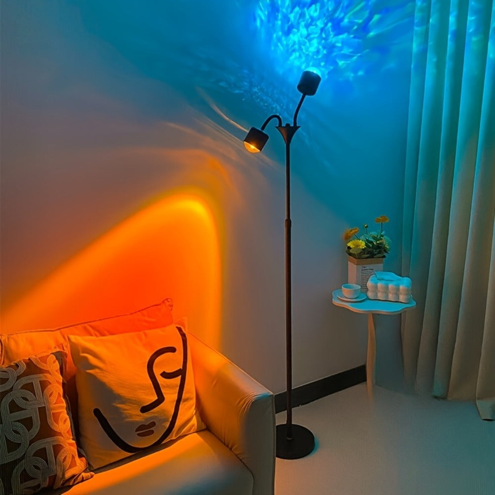 Ocean Wave Projector Lamp Double Head RGB Mood Light - 360¡ã Rotation 3D Ripple Effect DIY Colors USB Remote Control for Bedroom Living Room Party Decor (Black)