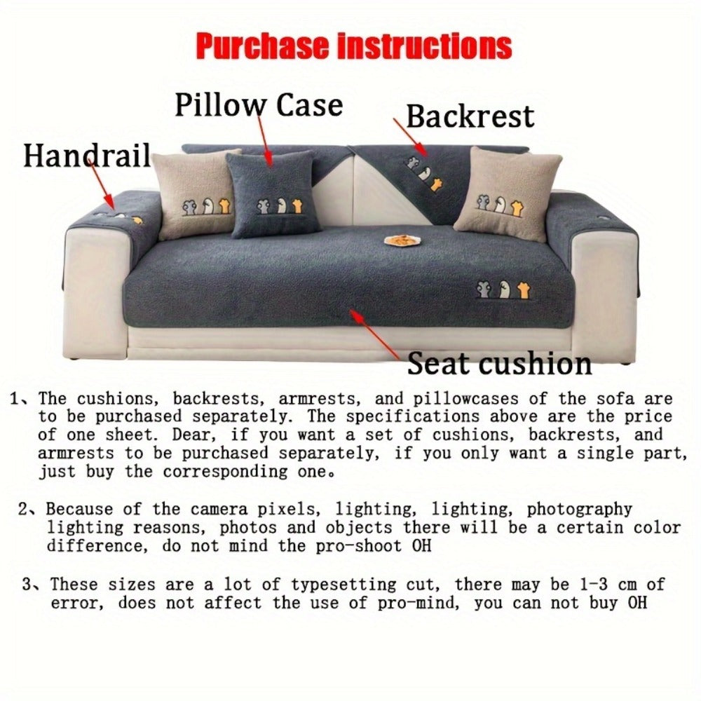 Plush Shearling Sofa Cover Non-Slip Pet-Friendly Couch Protector Animal Bone Embroidery Soft Warm for Living Room Bedroom Office 2 3 4 Seater