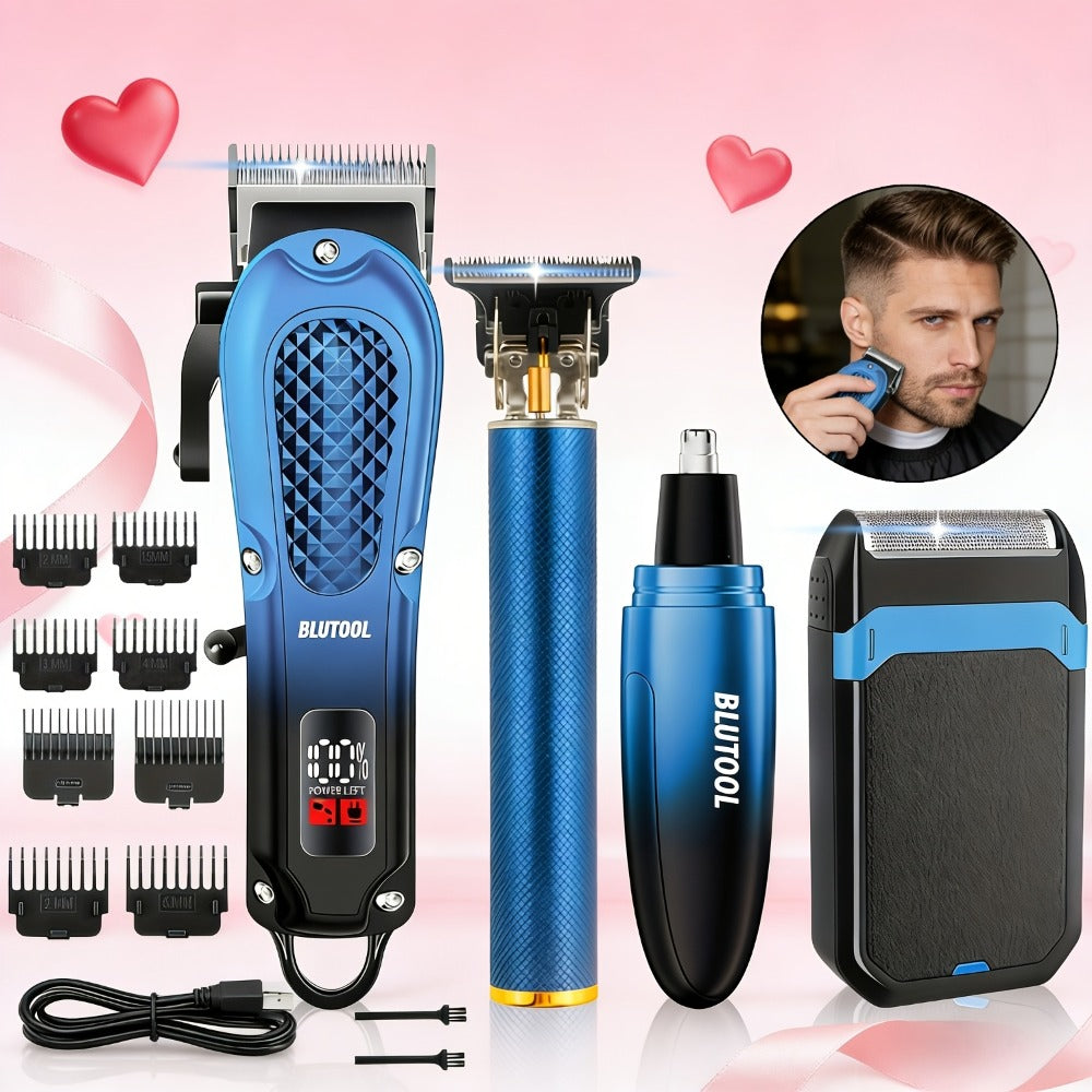 Men's Grooming Set USB Rechargeable Hair Clipper Electric Shaver Nose Ear Hair Trimmer with LCD Battery Display 2-Piece and 4-Piece Options Gift for Husband Boyfriend
