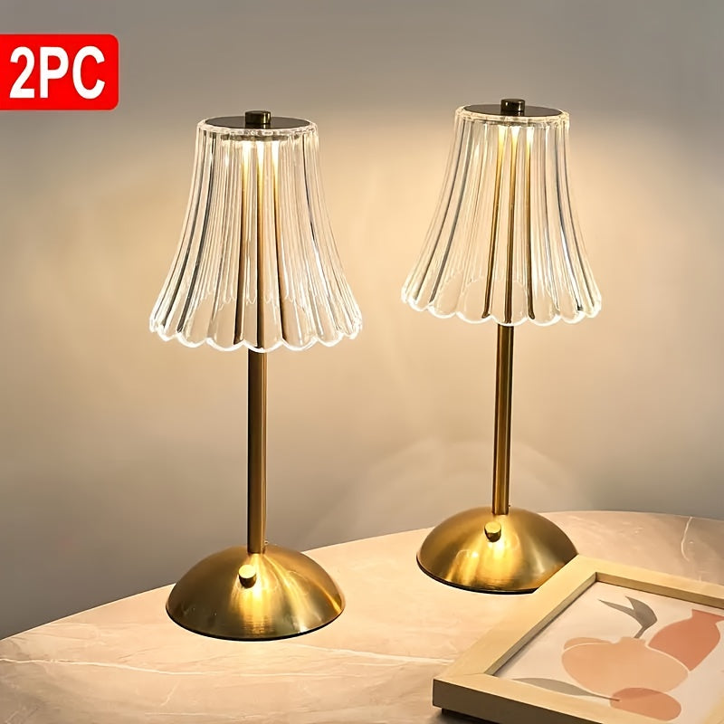 Crystal LED Table Lamp Vintage USB Rechargeable 3 Color Dimmable Touch Control Bedside Night Light for Bedroom Living Room Office Reading Relaxation Ambiance Modern Desk Lamp 1pc or 2pcs