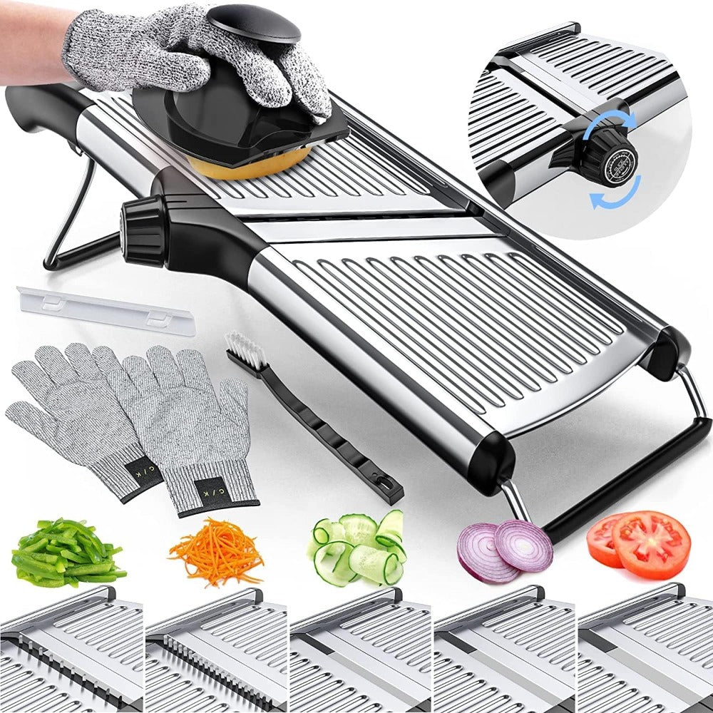 Mandoline Slicer 7-Blade Stainless Steel Vegetable Slicer with Adjustable Thickness & Safety Guard - PRO Kitchen Mandolin Food Cutter for Potatoes, Tomatoes, Carrots, Onions & Fruits