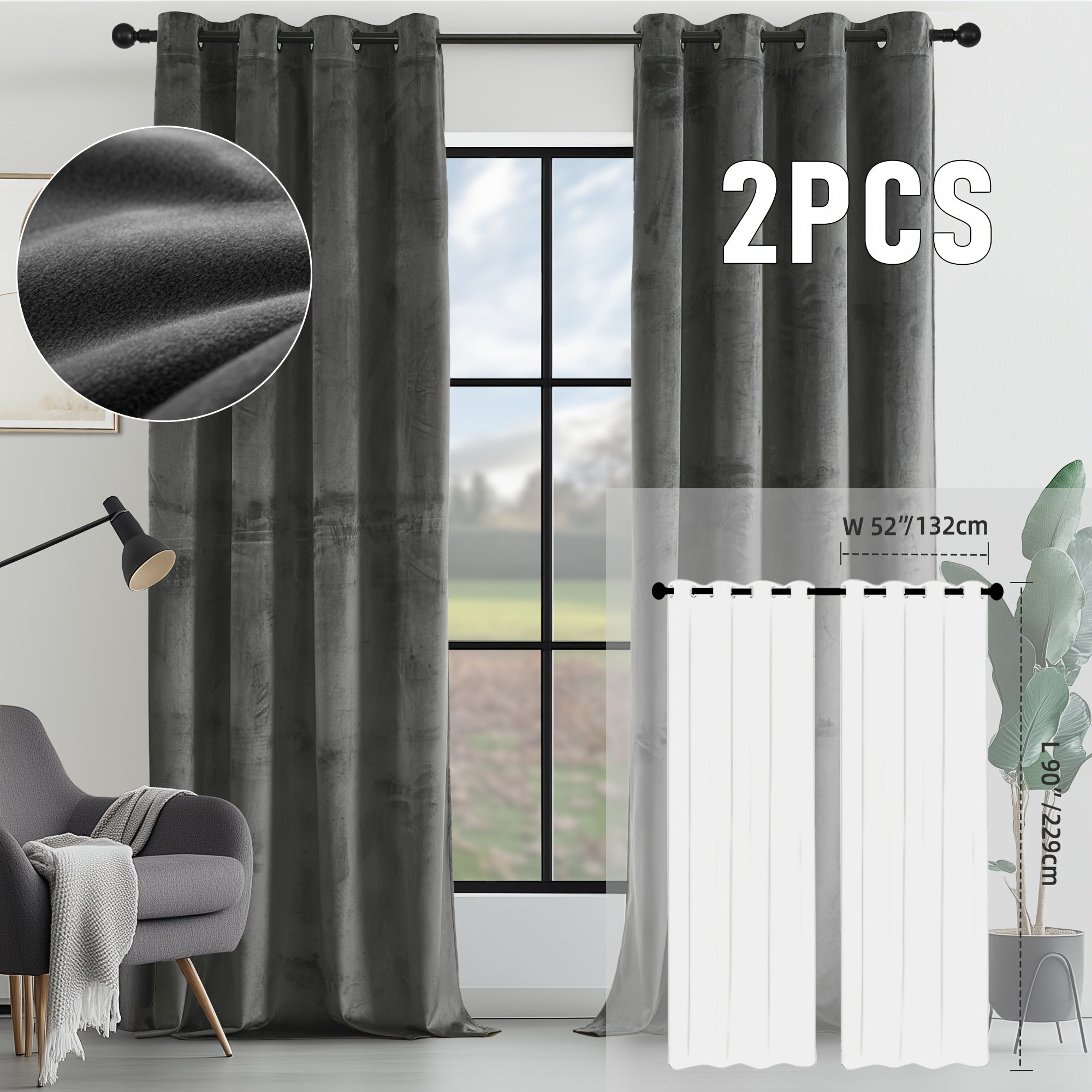Velvet Room Darkening Curtains 2 Panels | Grommet Top Thermal Insulated Soundproof Blackout Curtains for Living Room Bedroom, Soft Solid Color Vintage Window Drapes
