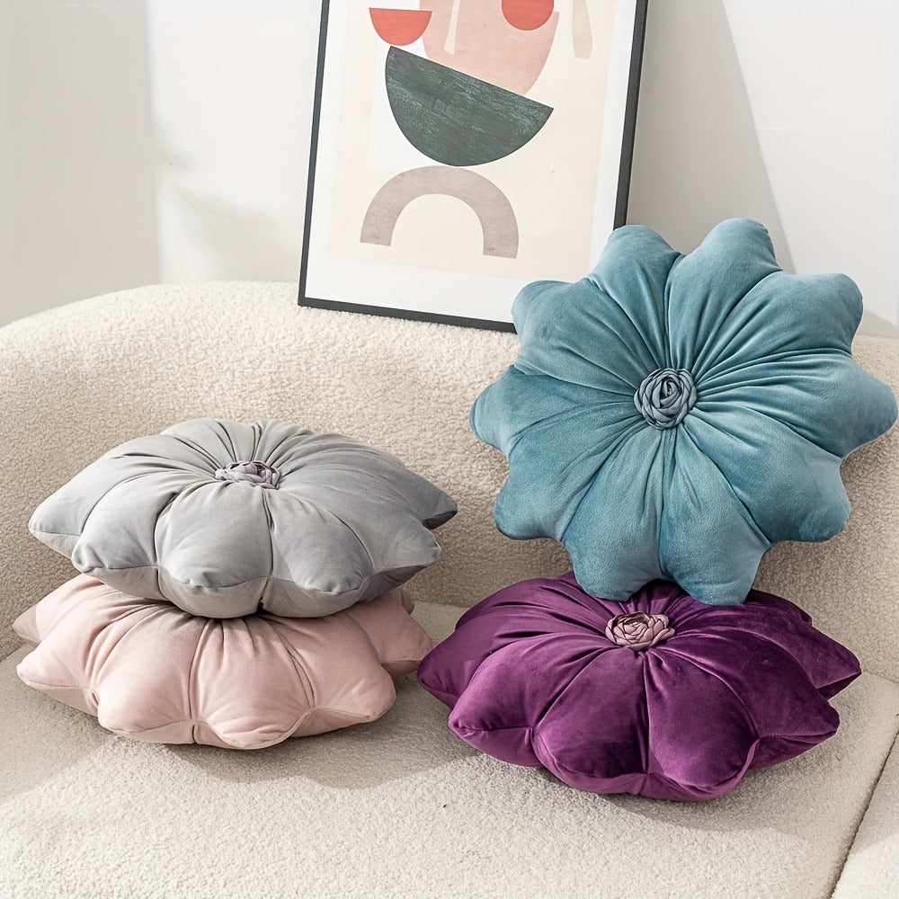 Velvet Flower Shaped Throw Pillow with Pillow Core Elegant Round Cushion Soft Luxury Floral Pillow for Sofa Bed Living Room Bedroom Decor Christmas Gift Hand Wash