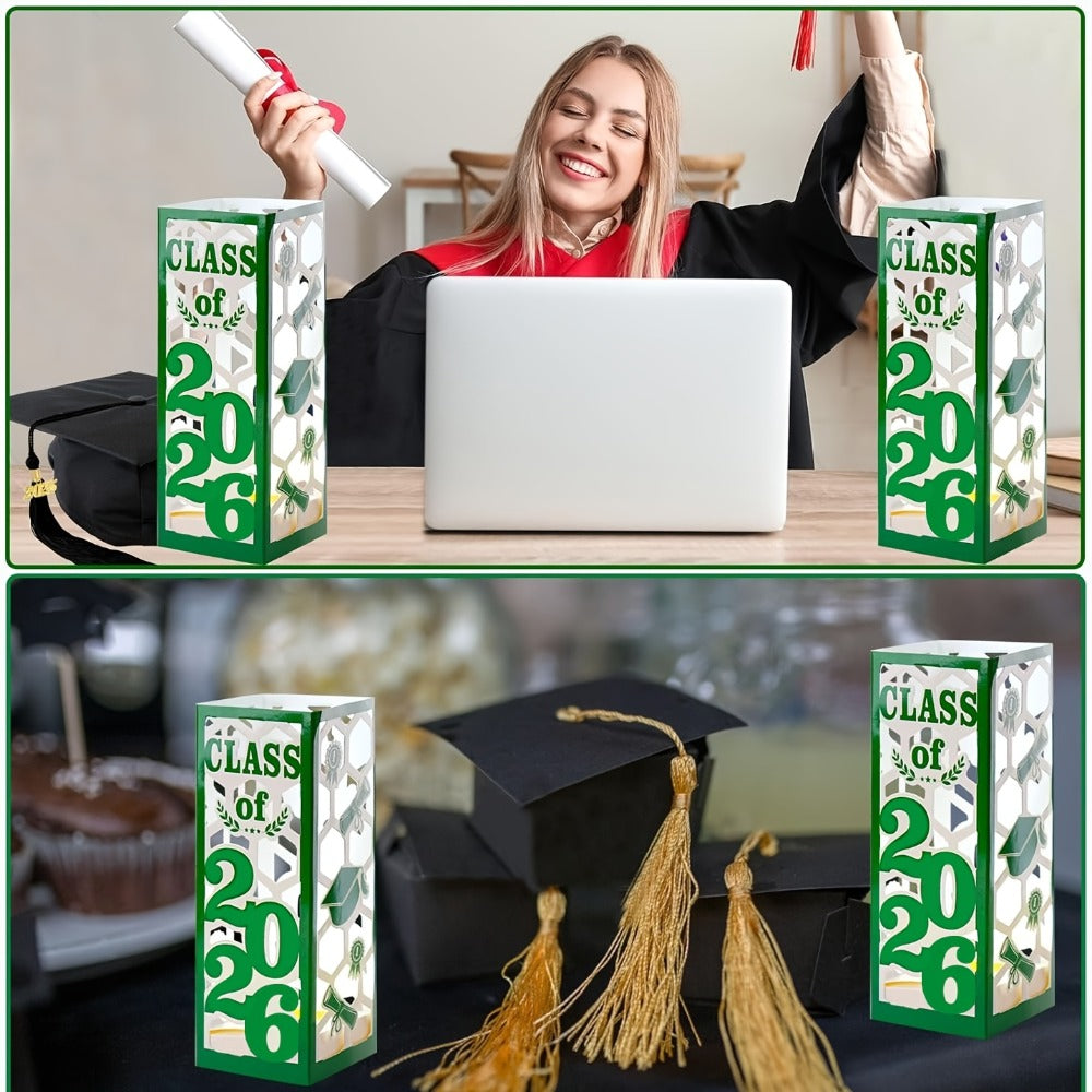 Graduation Centerpiece Set 6pcs Class of 2026 ¨C Decorative Lantern Box Table Decorations for High School & College Graduation Party, Photo Booth Props, Party Kit in Red Blue Green Purple Maroon