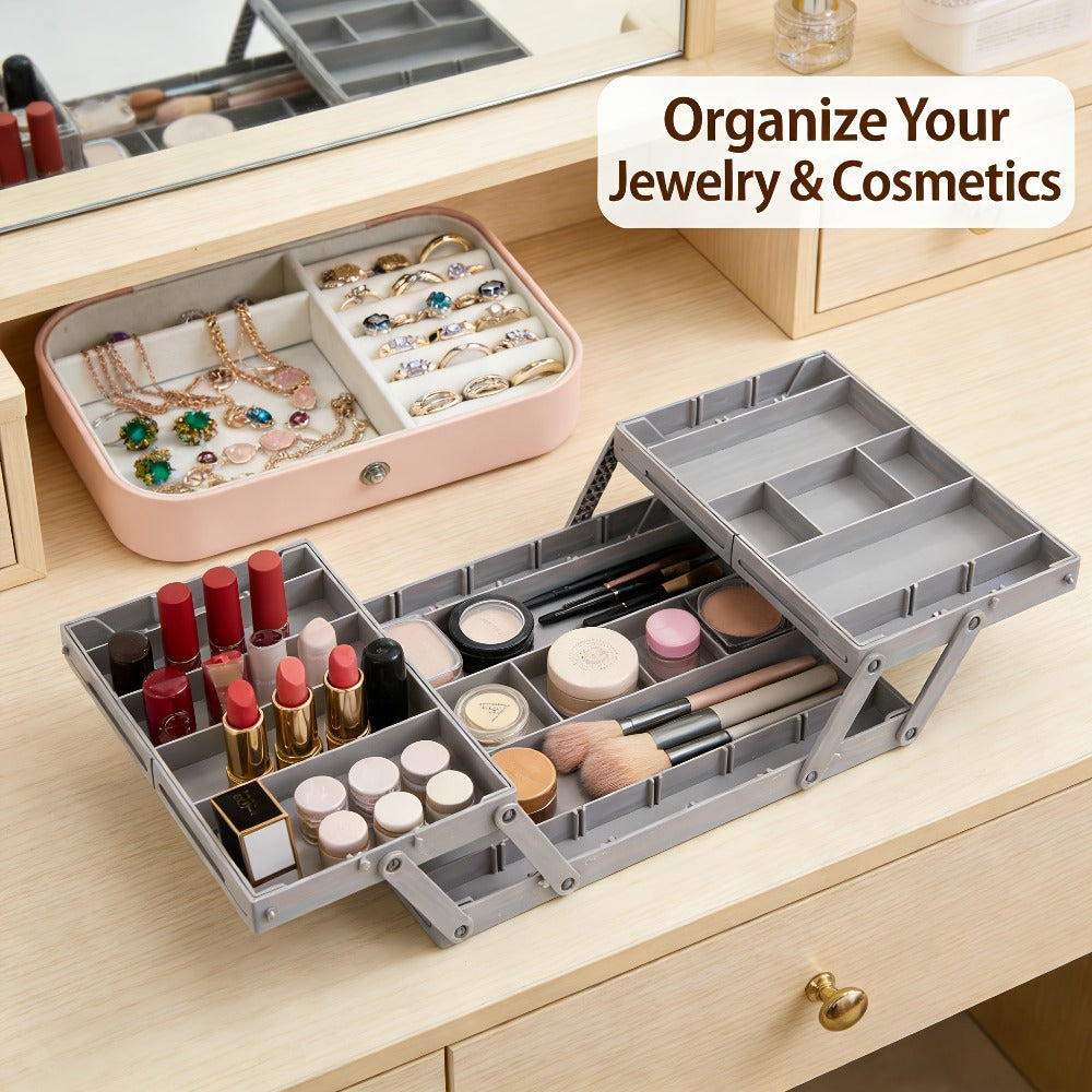Collapsible Drawer Organizer Box, Double Row Expandable Desk & Drawer Storage with ABS Material, Jewelry Cosmetics Home Office Organizer