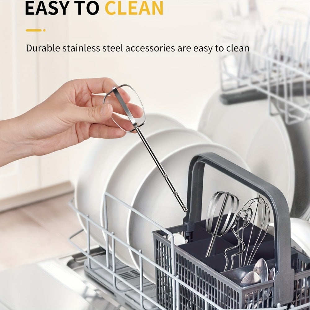 Electric Hand Mixer 250W with Storage Case ¨C 5-Speed Plus Turbo Handheld Mixer with 5 Stainless Steel Attachments (2 Beaters, 2 Dough Hooks & 1 Whisk) ¨C Kitchen Baking Mixer in Blue, Black, White & Silver
