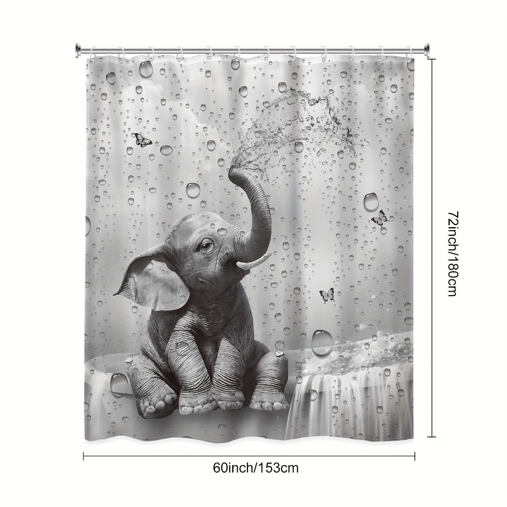 Shower Curtain Set Funny Elephant Bathroom Decor with Hooks Anti-Slip Floor Mat Toilet U-Shaped Mat African Wildlife Bath Decor Gray