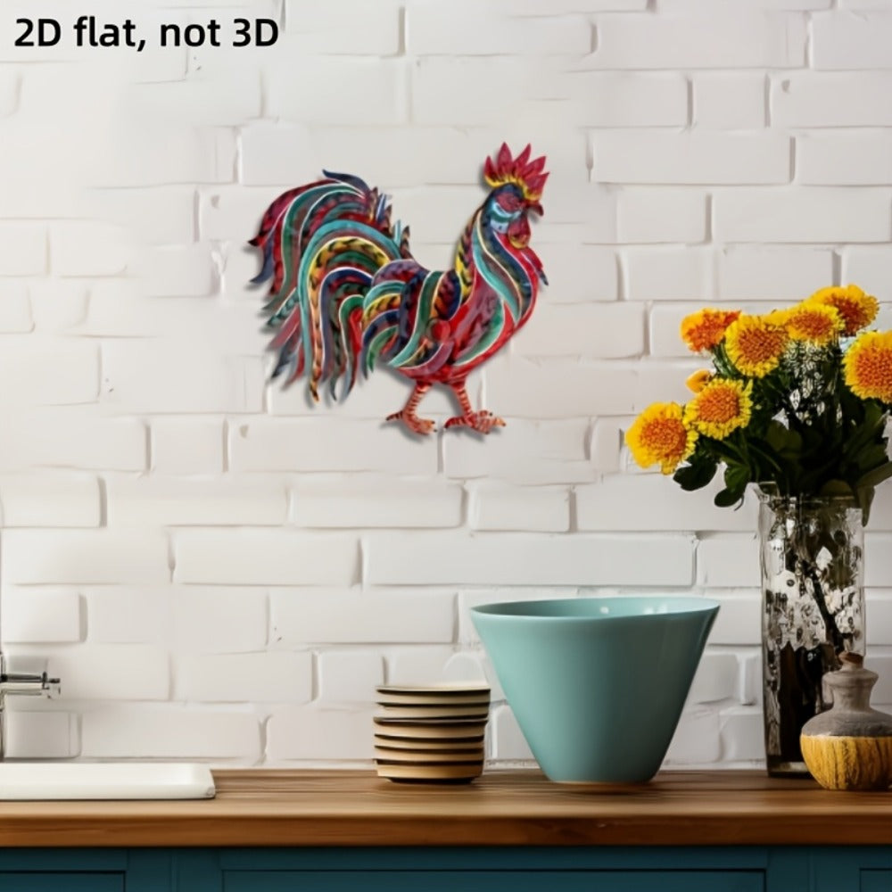 Metal Chicken Decoration 2D Flat Iron Art Farmhouse Decor | Rustic Country-Style Floor Standing Statue for Garden Backyard Courtyard Kitchen Lawn Wall Indoor Outdoor Home Decor 11.8x11.46 Inch