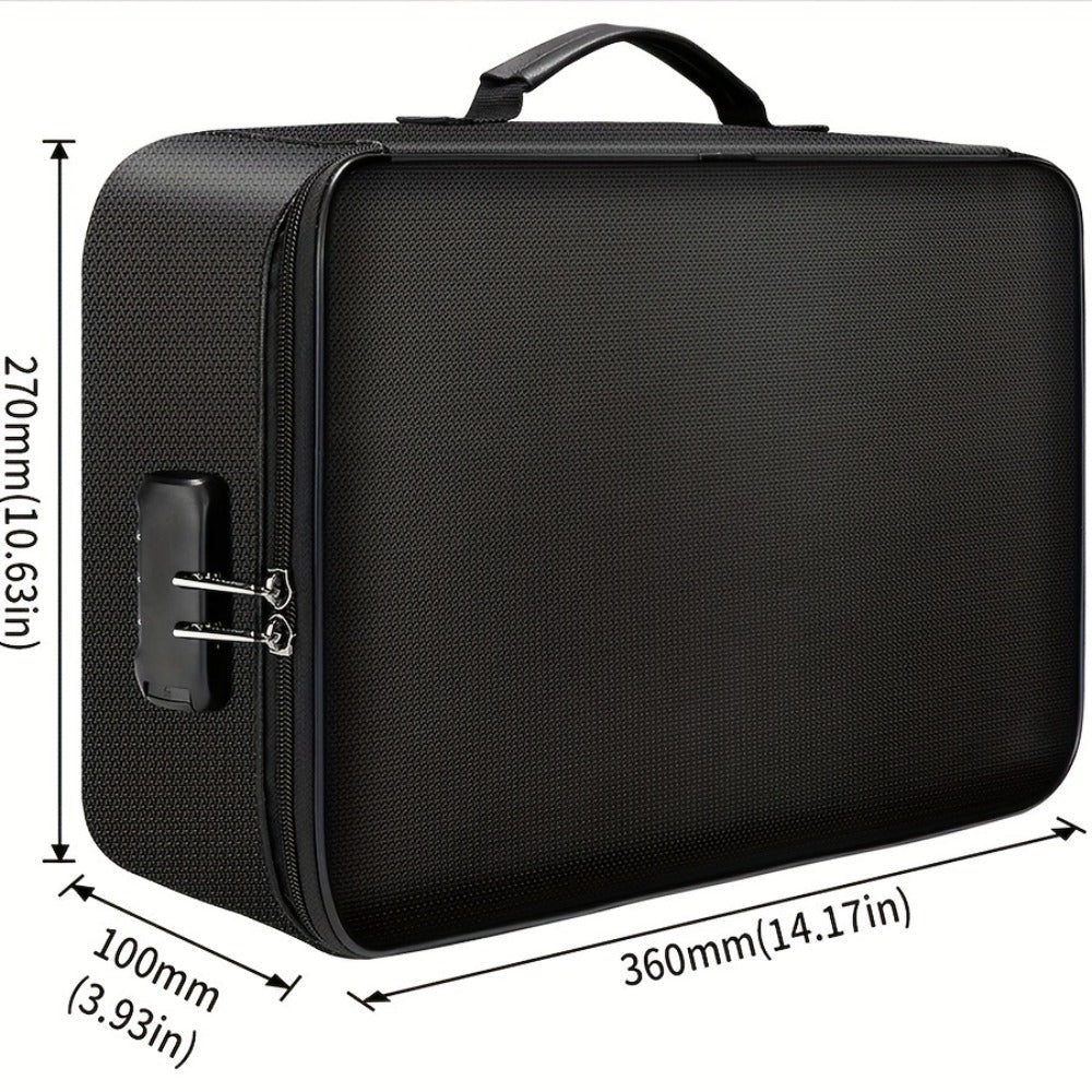 Fireproof Document Organizer Bag with Combination Lock Multi-Compartment Portable File Storage for Home Office Travel Cards Gadgets