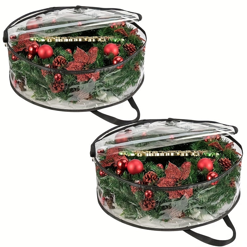 Wreath Storage Bags Heavy Duty PVC Garland Protectors with Handles ¨C 24 & 30 Inch Transparent Christmas Wreath Organizer, 2 or 4 Pack