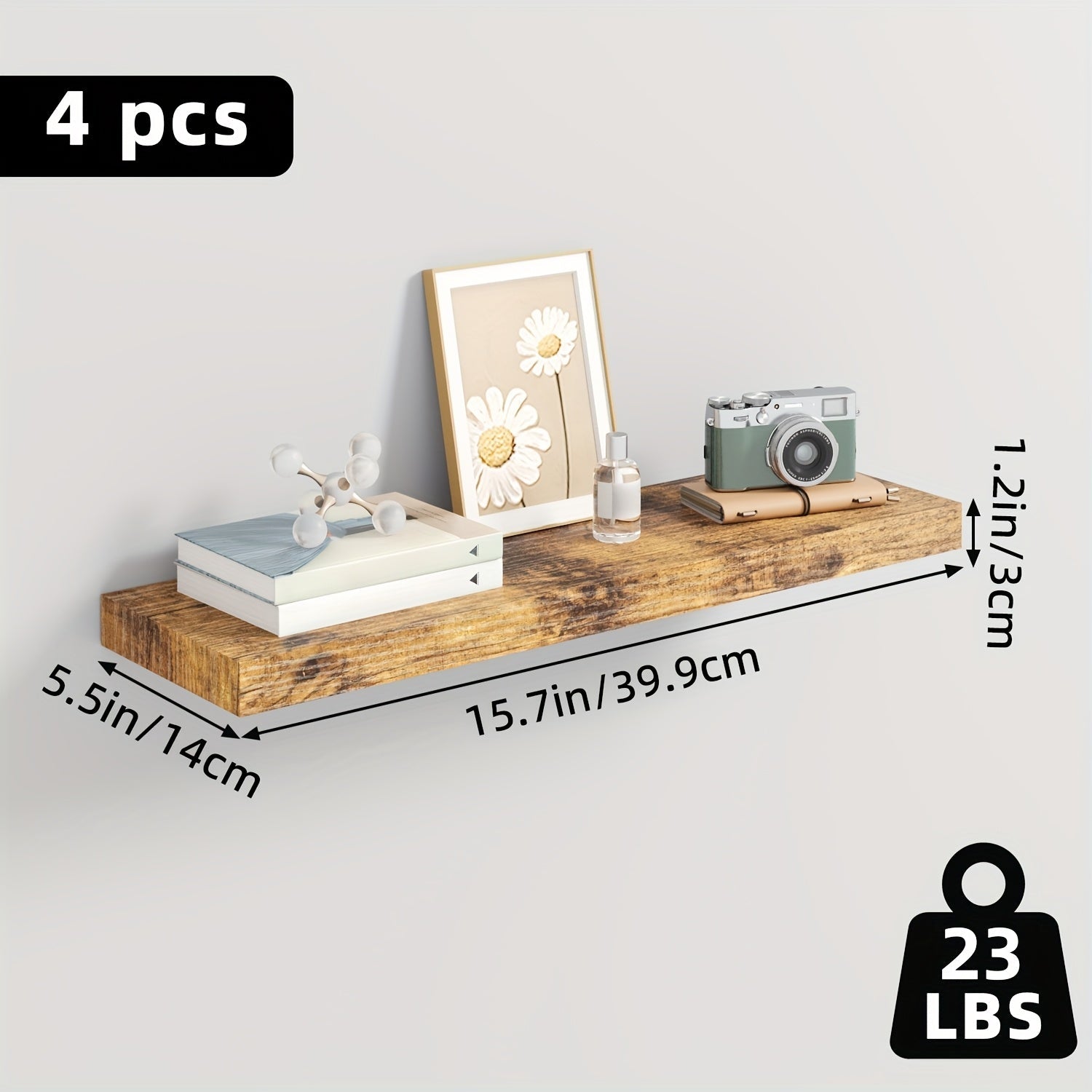 Floating Wall Shelves Set ¨C Wooden Wall-Mounted Shelves for Living Room, Kitchen & Bathroom (2/4/6pcs, 15.7¡±/19.7¡±/22¡±)
